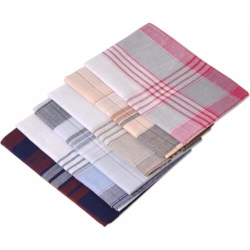 CiciTree 6pcs/set New Multicolor Square Stripe 100% Cotton Handkerchiefs 38*38cm Men Classic Pattern Vintage Pocket Hanky Plaid