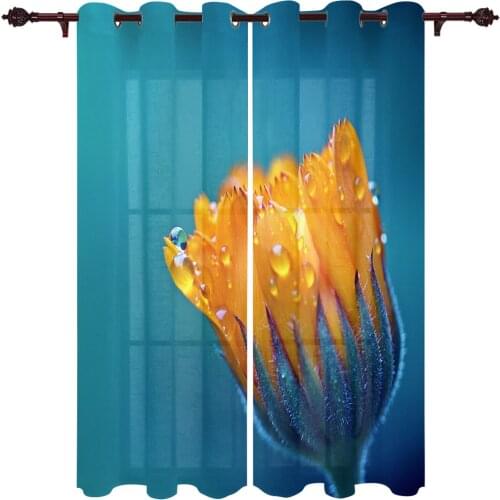 Polyester Curtain Yellow Flower Bud Kitchen Room Curtains In The Modern Living Room Bedroom Dining Room Translucent Curtain