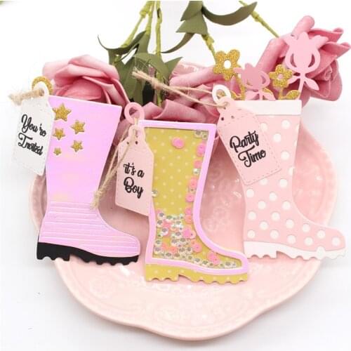 Rain Boots Tags Metal Cutting Dies Stencils for DIY Scrapbooking Decorative Embossing Paper Card Making Craft