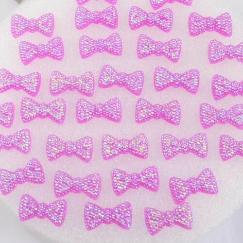 BOLIAO 20Pcs 12*20 mm (0.47*0.79 In) Purple Bow Shape Resin AB Color Scrapbook Shiny Delicate Clothes/Bags/Hats Decoration DIY