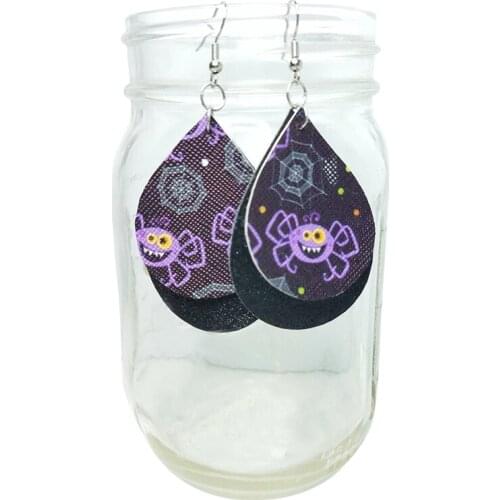 Spider Web Halloween Double Layer Faux Leather Tear Drop Earrings Fine Glitter Day of the Dead Earrings Made To Order