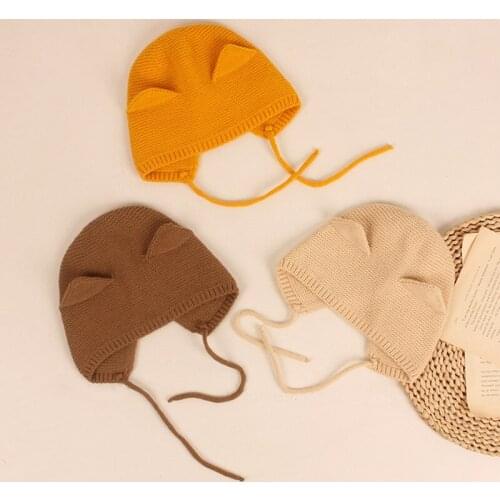 Solid Color Cartoon Animal Ear Baby Hat Ear Protection Kid Toddler Knitted Bonnet Autumn Winter Warm Newborn Girl Boy Beanie Cap