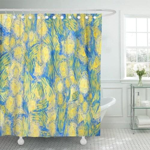 Blue Paint Wide Abstract in Van Gogh Yellow Abstractionism Shower Curtain Waterproof Polyester Fabric 60 x 72 inches Set