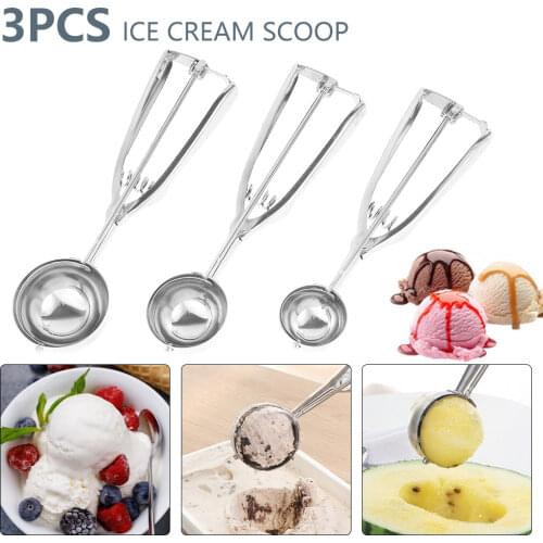 3pcs Ice Cream Scoop Stainless Steel Cookie Dough Scooper For Fruit Melon Baller Digging Ball Kitchen Confectionery Tool
