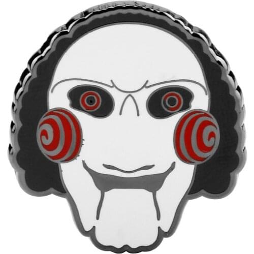 Horror Movie Saw Jigsaw Killer Billy Doll Mask Cartoon Enamel Clothes Hat Bag Lapel Badge Brooch Pin Accessories Jewelry Gift