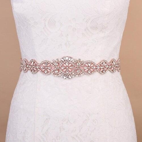 Rose Gold Rhinestone Belt Sash Applique Chain Hot Glued on Wedding Bridal Dress pasek crystal applique belt