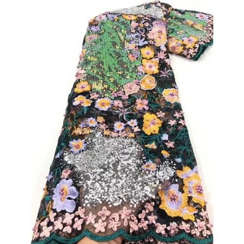 Nigerian Tulle Lace With Sequins/Beaded African Net Lace Fabric High Quality Latest French Mesh Lace Fabrics For Party Dress AFF