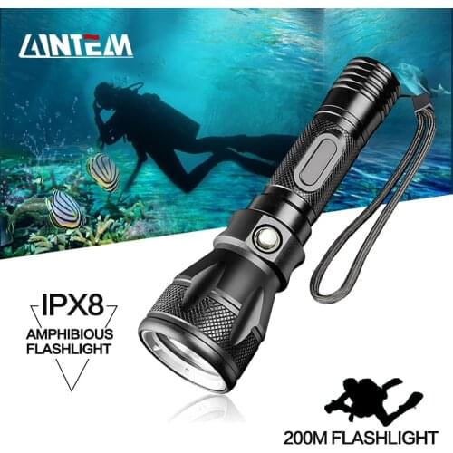 Waterproof IPX8 Scuba Diving Light 200 Meter T6/L2 Professional Underwater LED Flashlight Dive Camping Lanterna Torch by 18650