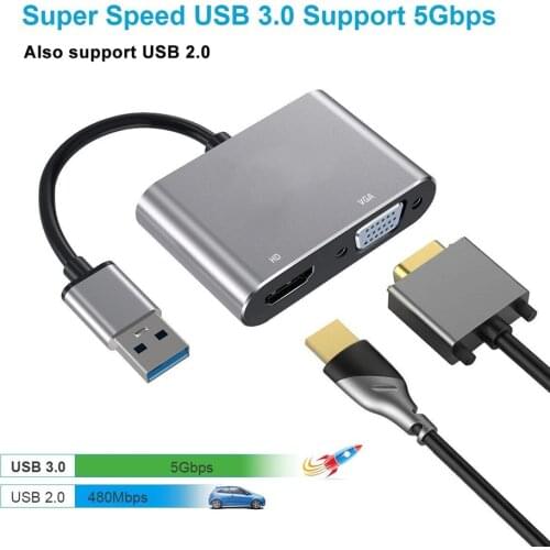 High Quality USB 3.0 to HDMI VGA Adapter Dual Display USB to VGA HDMI Converter Cable for 1080P MacBook Windows 7/8/10 Computer