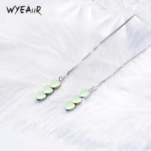 WYEAIIR Fresh Temperament Blue Gradient Geometric Heart Length Personality 925 Sterling Silver Female Dangle Earrings
