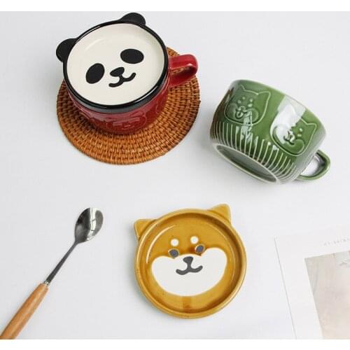 Japanese Boys And Girls Simple Shiba Inu Panda Mug With Lid Breakfast Milk Ceramic Coffee Cup Couple Water Cup