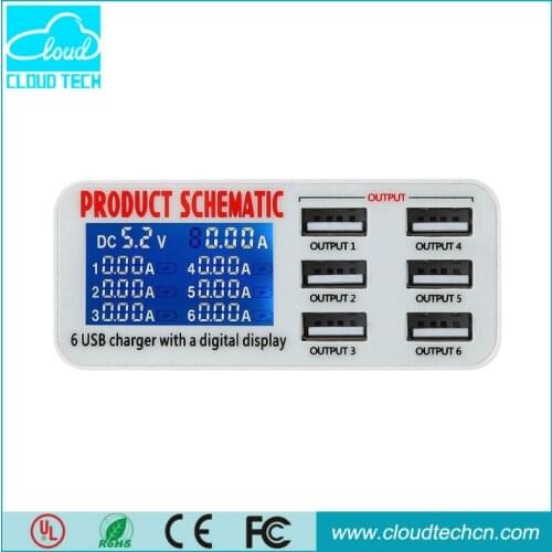 Go2linK 30W Multi Port USB 6 Port Travel Wall Charger with LED Screen for Huawei Xiaomi Samsung for iPhone 7 7 plus 6 6 plus