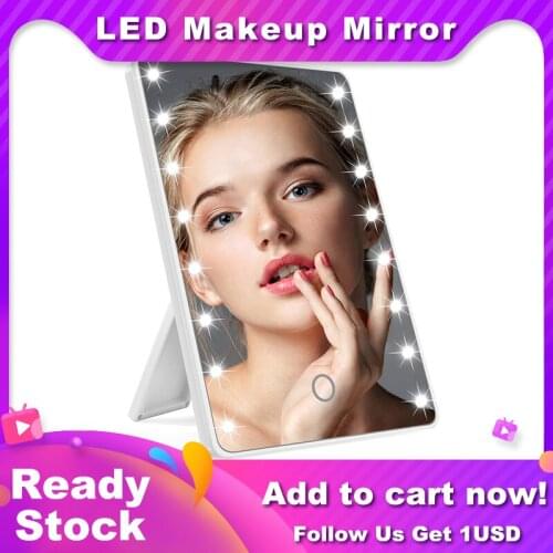 LED Makeup Mirror 22 Lights Portable Vanity Glass Adjustable Brightness Rechargable Desktop Touch Dimmer Cosmetic Mirror