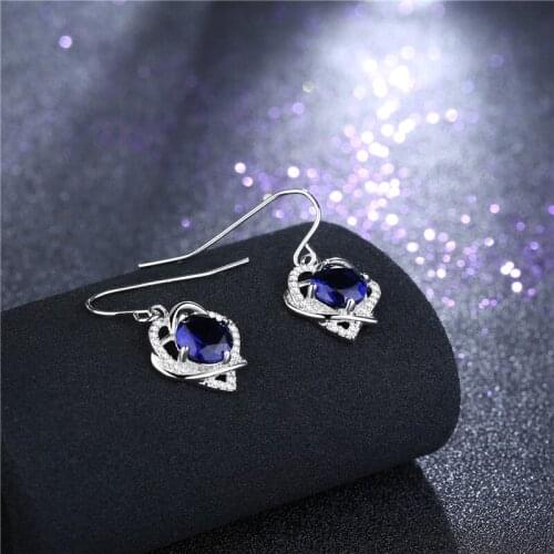 Garilina Deep Blue Zircon Earrings For Women Heart Silver Color jewelry Wholesale Wedding Anniversary Engagement Gifts AE2271