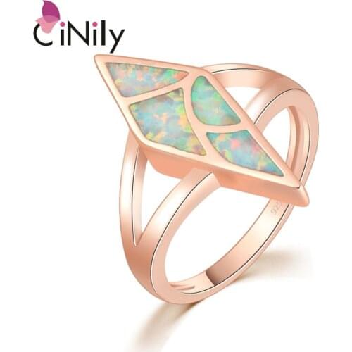 CiNily Created White Fire Opal Rose Gold Color Wholesale New Style Jewelry for Women Wedding Engagement Ring Size 5-10 OJ9380