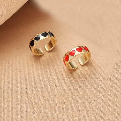 Black Blue Red Star Heart Ring For Women Gold Color Open Rings Vintage Adjustable Enamel Jewelry Wedding Party Gift