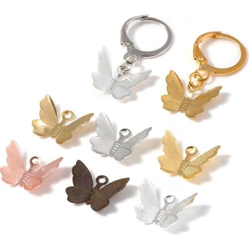100pcs 11x13mm Copper Butterfly Filigree Wraps Connectors Charms Pendant For DIY Jewelry Making Accessories Handmade Findings