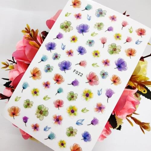 3D Nail Sticker Sliders Foil Designs Summer Colorful Flowers Nail Art Decoraciones Toenail Manicure Accesorios Tips