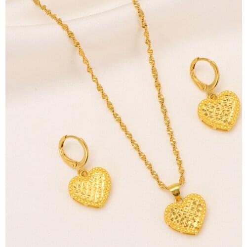 Bangrui Romantic Heart Pendant Necklaces Earrings For Women Gifts Gold Color Promise Love Keepsake Jewelry Sets
