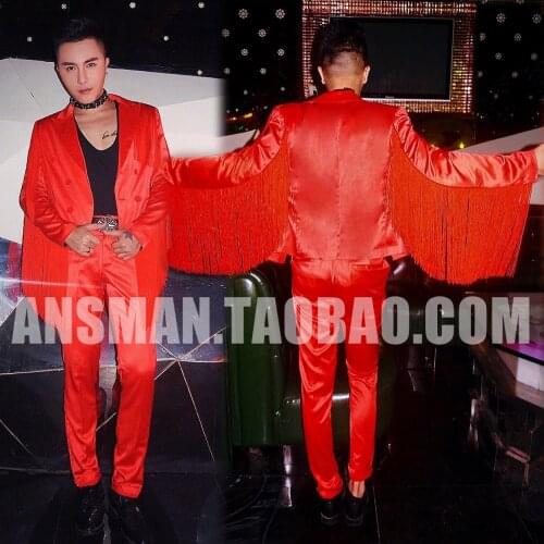 Bar and nightclub male singer DJ DS GOGO with the same atmospheric red tassel suit performance costume carnival party suit