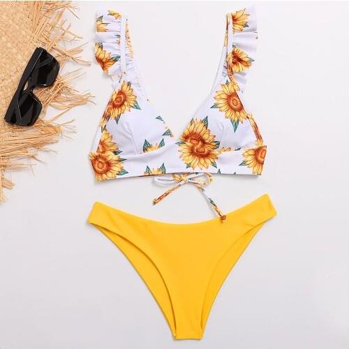 Ruffle Bikini 2021 Lace Up Swimsuit Women Push Up Bikini Swimming Bathing Suit Beachwear High Waist Swimwear Women