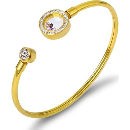 Zircon Colorful Inlaid Crystals Cuff Bracelet Titanium Steel Gold Silver Bangles Lover Jewelry Wedding Bijou Gift Adjustable