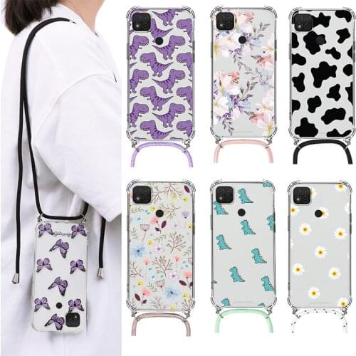 Necklace Lanyard Rope PC Airbag Leopard Cases For Xiaomi Redmi 9pro NFC Case Back Cover for Xiomi Redmi 9 Redmi9 6.53''TPU Cover