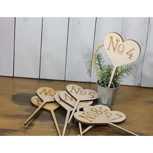 Customize rustic wedding engagement heart wood signs stakes Table Numbers placecards birthday baby shower party decorations