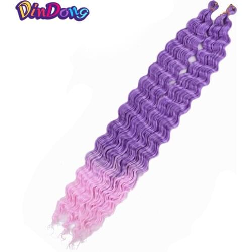 DinDong 32" Synthetic Ocean Wave Braiding Hair Extension Pink Purple Deep Wave Bundles Synthetic Hair Weaving