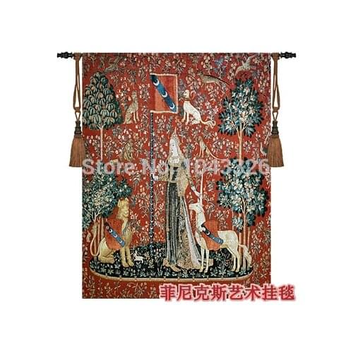 Home textile decoration unicorn sense of touch Belgium medieval tapestry wall hanging 140cm x 107cm pt-67