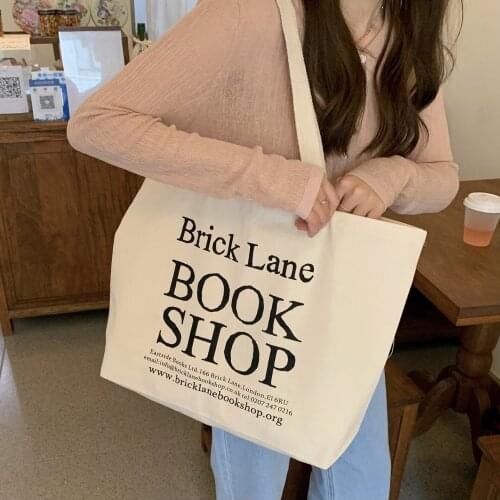 London Book Shop Canvas Tote Bag Korean Ins Shoulder Bag Casual Cotton Ladies Handbag Large Reusable Shopping Bag For Women Girl