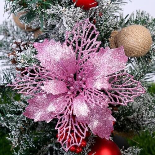 Artificial Hollow Flowers Ornaments Fake Flowers Glitter Xmas Home Decoration Supplies Beautiful Christmas Tree Hanging Decor