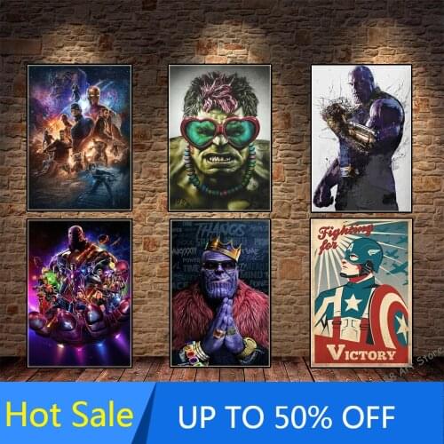 Marvel Canvas Painting Avengers Hulk Iron Man Thanos Captain America Wall Art Posters and Prints Pictures for Living Home Decor
