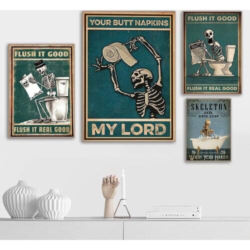 Canvas Painting Vintage Metal Skull Poster and Print Modern Wall Picture Bathroom Room Decor Your Butt Napkins My Lord Quote