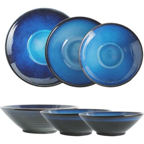 Japanese-Style Kiln Changed Ceramic Ramen Bowl Household Threaded Salad Soup Noodle Bowl Korean Fast Food Noodles Big Bowls