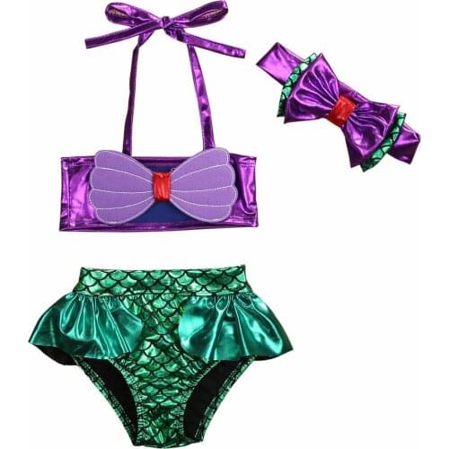 3pcs Kids Baby Girls Fashion Bikini Set Children Bathing Swimsuit Beach Wear Bow High Waist Bikini Set