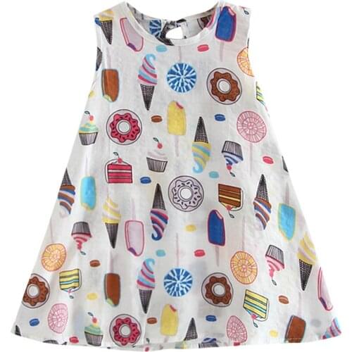 Korean new version of childrens girls dress sleeveless ice cream cake print small fresh dress Casual Summer Girl Clothes