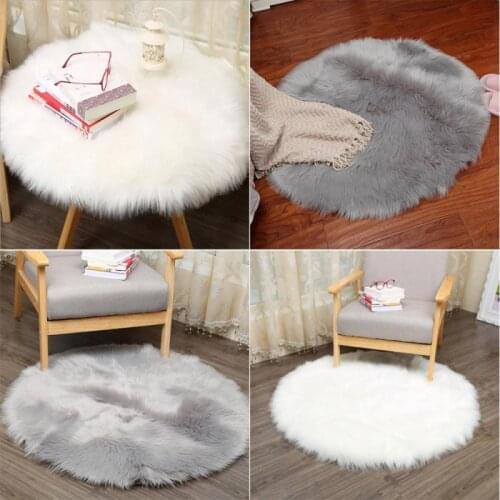 Round Soft Faux Sheepskin Fur Area Rugs for Bedroom Living Room Floor Shaggy Silky Plush Carpet White Faux Fur Rug Bedside Rugs