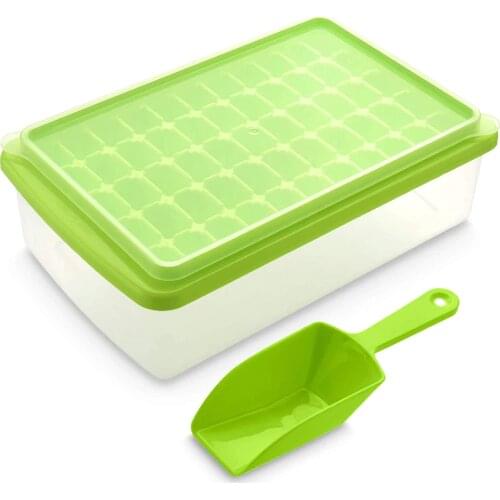 Ice Square Tray with Lid and Bin 55 Mini Nuggets Ice Tray for Freezer Comes with Ice Container, Scoop and Cover