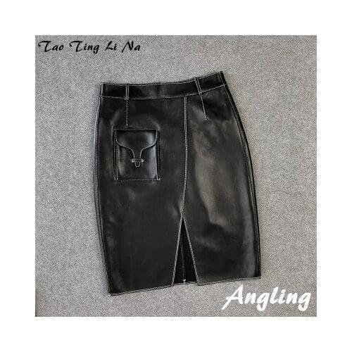 Top brand Women Spring 2020 Genuine Real Sheep Leather Skirt E16 high quality