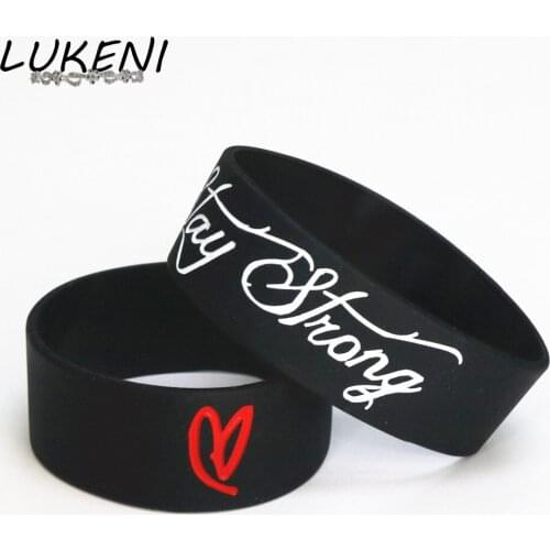 LUKENI Fashion 25PC Stay Strong With Love Wristband Black Colour Latex-Free Wide Silicone Bracelets&Bangles Gift Wholesale SH090