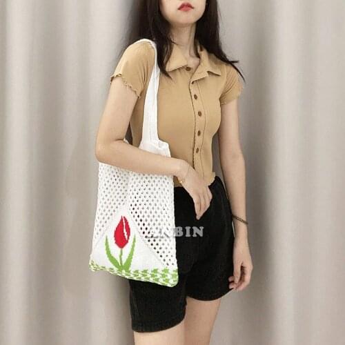 Fashion Women Large Capacity Shoulder Bags Woolen Woven Flower Embroidery Bags Ladies Handbags for Travel Tote Shopper Bag