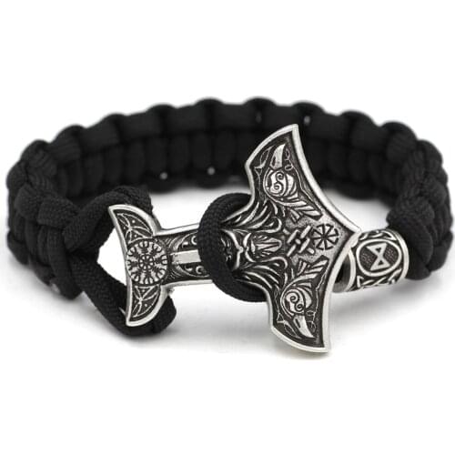 Men Viking Amulet Odin Face With Raven Thor Hammer bracelet