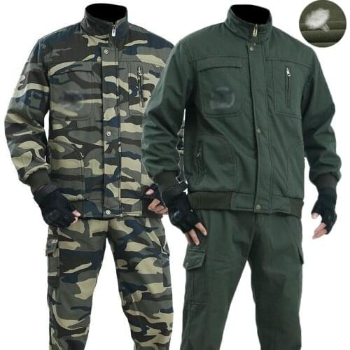 Mens Winter Plus Velvet Thick Camouflage Suit Warm And Cold-proof Overalls Welded Cotton Work Protective Clothing