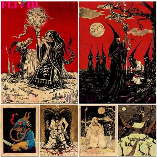 Necromancer,Goat Satan,Hare And Hermit Wall Art Canvas Painting Decoration Abstract Demon Art Poster And Print Decor