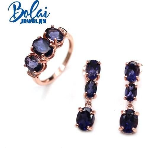 2021 New Natural Iolite gemstone ring earring jewelry set contracted fashion suits daily wear female Fine jewelry