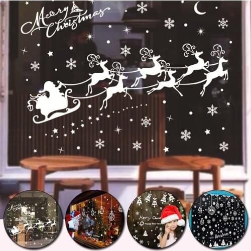 New Christmas Window Stickers Cute Snowflake Xmas Reindeer Glass Stickers Party 2021 New Year Merry Christmas Decor Decals