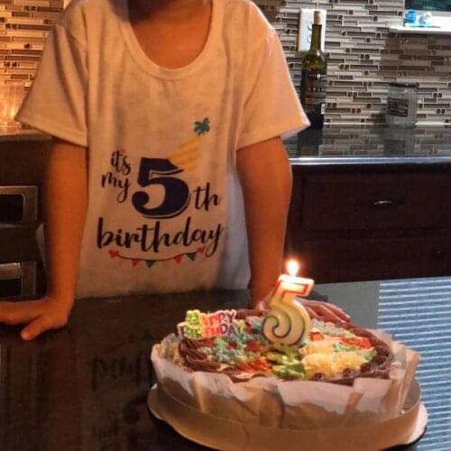 New Kids Boys Girls Summer Birthday T-shirts Short Sleeved T Shirt Size 1 2 3 4 5 6 7 8 9 Year Children Party Clothing Tees Tops