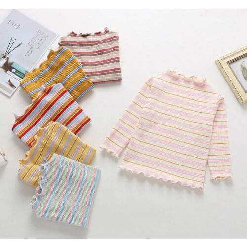 New Cotton Fall Winter Baby Girl Clothes Colorful Striped Long Sleeve T-shirt Tops Comfortable Home Baby Pajamas Kids Clothes