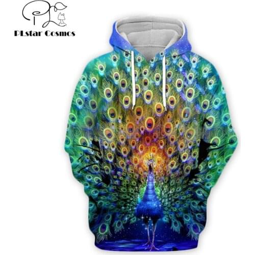 PLstar Cosmos Fashion Men hoodies animal Peacock 3D Printed Hoodie The Eternal Trance Unisex streetwear Hooded Sweatshirt KQ-004